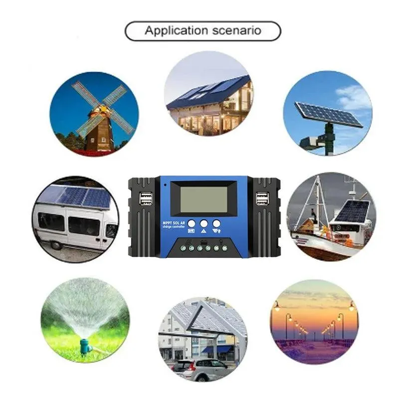 100A/60A/50A/40A/30A 12V/24V Auto Solar Charge Controller MPPT Controllers LCD Dual USB Output Solar Panel PV Regulator