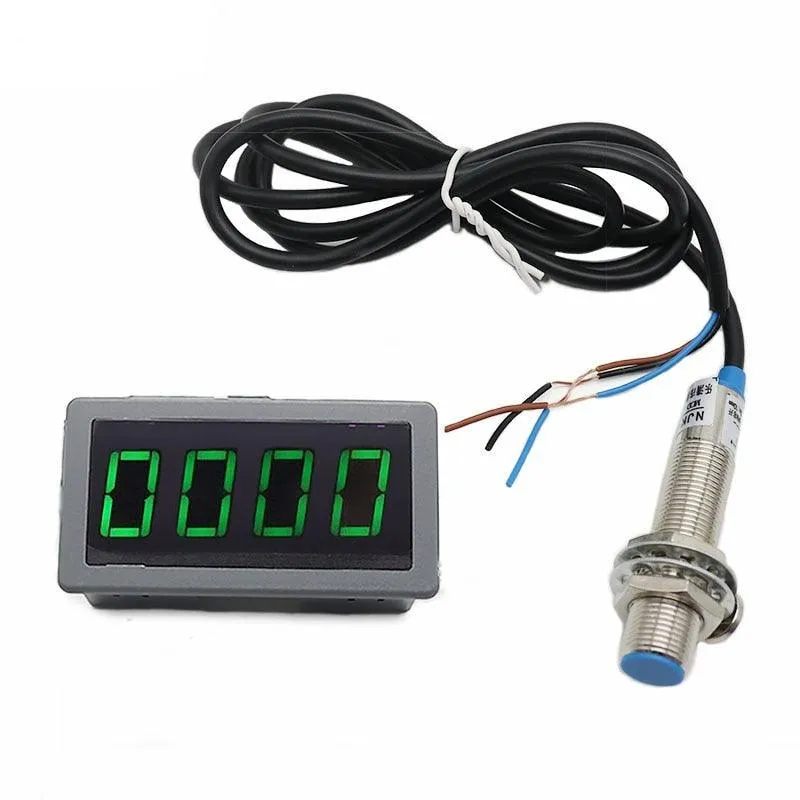 1Set 12V 24V Measuring Gauge 4 Digital Blue/Green/Red LED Tachometer RPM Speed Meter 10-9999RPM Hall Proximity Switch Sensor NPN