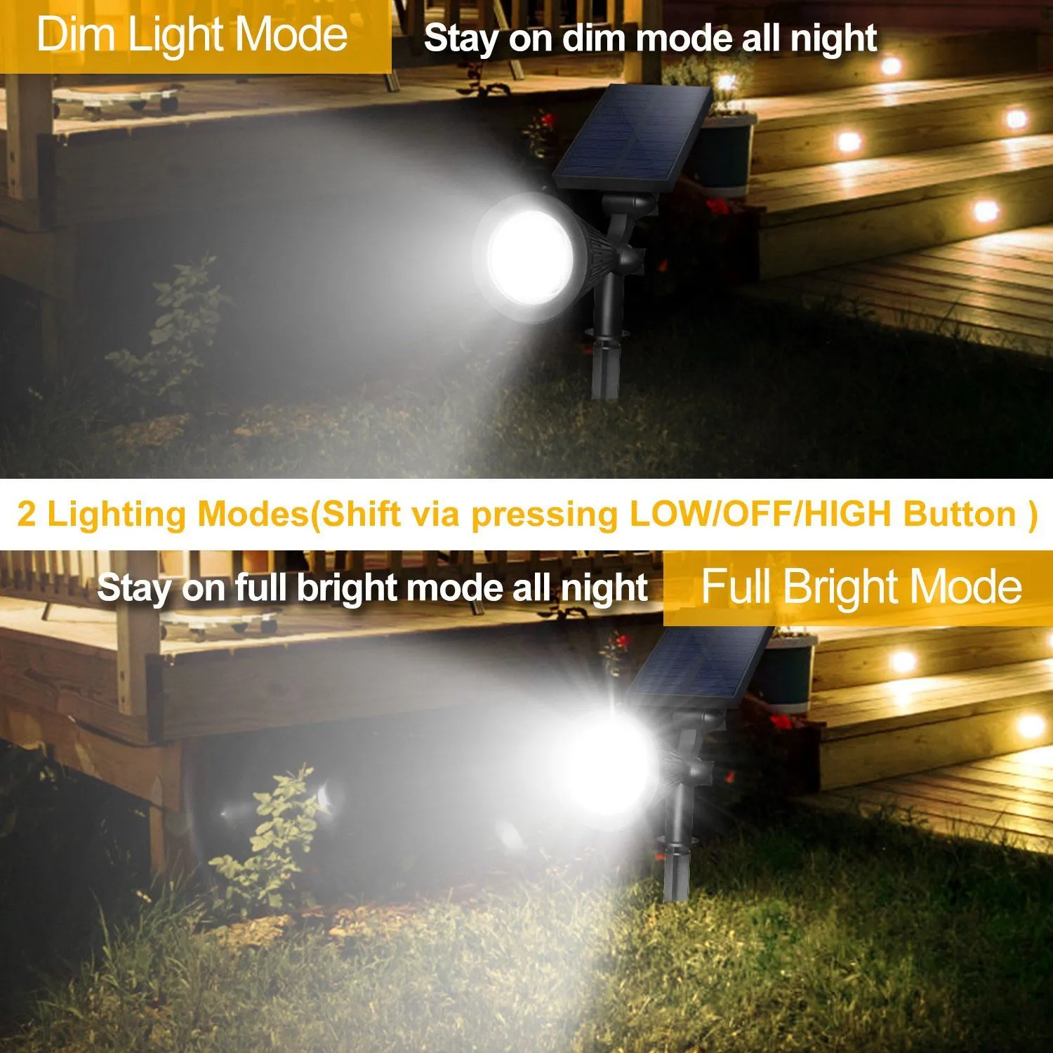 2-Piece: Solar Spotlight Outdoor Dusk Waterproof
