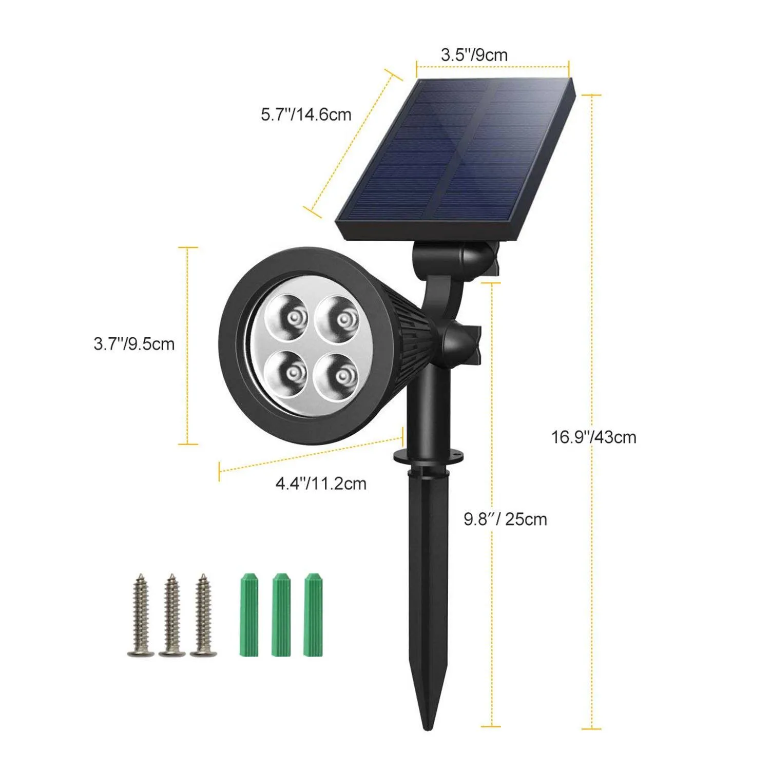 2-Piece: Solar Spotlight Outdoor Dusk Waterproof