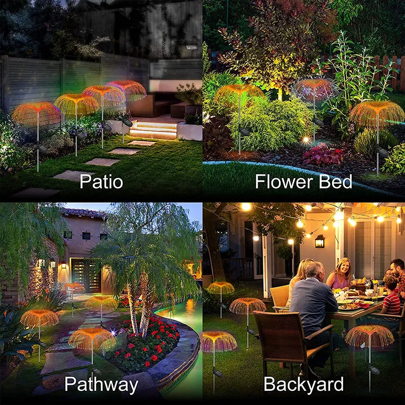 2 Pieces LED Solar Light Outdoor Fiber Optic Jellyfish Lamp