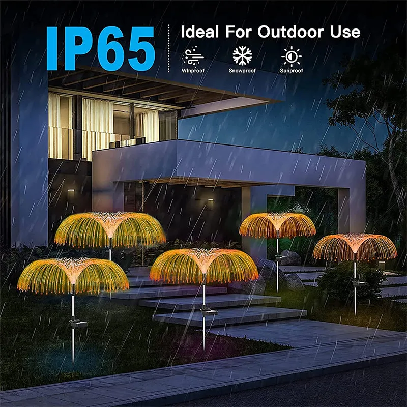 2 Pieces LED Solar Light Outdoor Fiber Optic Jellyfish Lamp