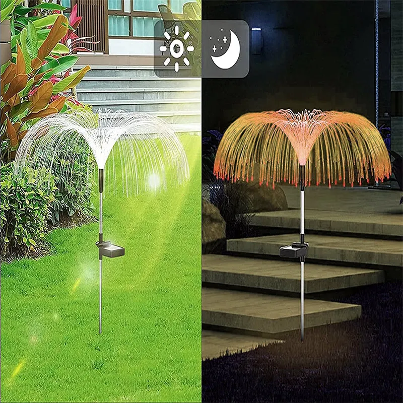 2 Pieces LED Solar Light Outdoor Fiber Optic Jellyfish Lamp
