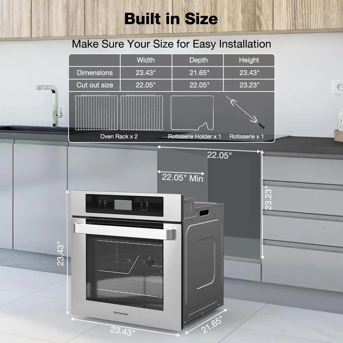 24'' Built-in Electric Wall Oven - 12 Functions Convection Ovens