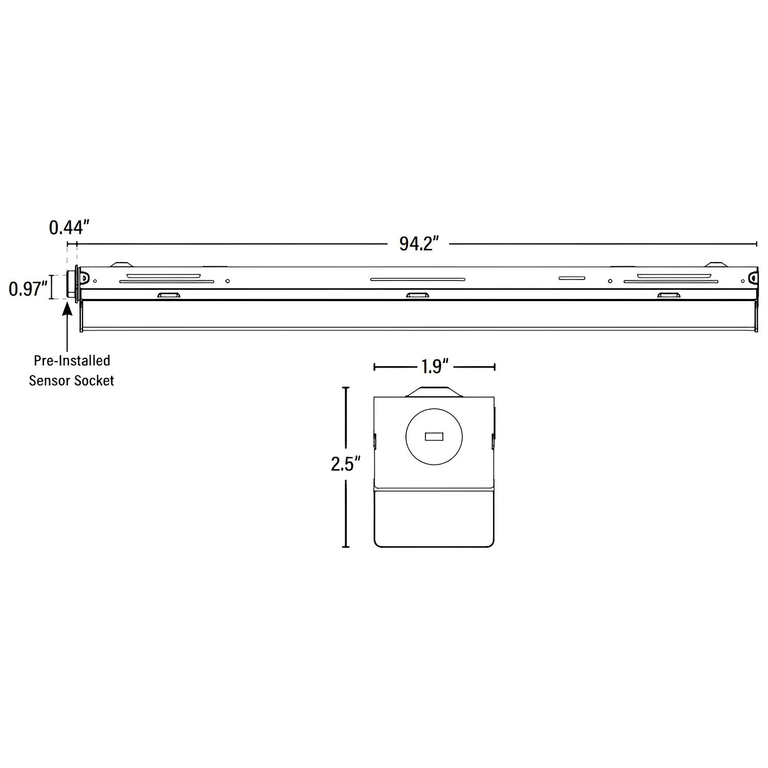 8ft Square LED Strip Light Fixture, 90W/75W/65W, Selectable Wattage & CCT, 11900 Lumens