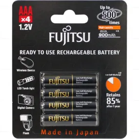 AAA FUJITSU  1.2V 900mAh NiMH rechargeable batteries Pack of 4