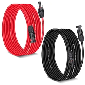 AAKL 20 Feet Solar Extension Cable 10AWG (6mm²) 30A Red & Black Solar Cable PV Wire Male Female Solar Panel Connector Gauge Wire for PV System,Roof Kits,Marine,RV Solar Cable Connector