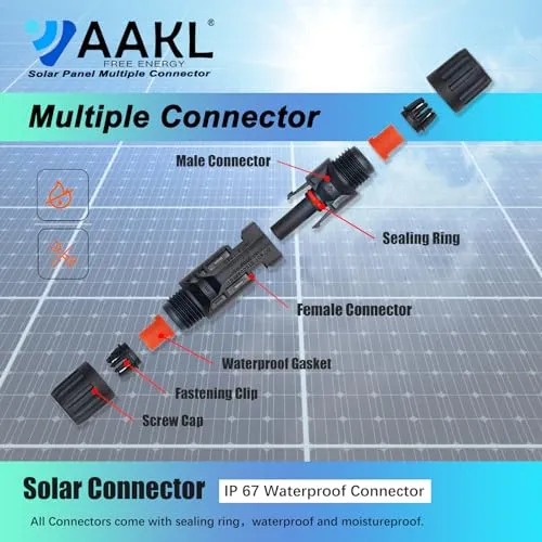 AAKL 20 Feet Solar Extension Cable 10AWG (6mm²) 30A Red & Black Solar Cable PV Wire Male Female Solar Panel Connector Gauge Wire for PV System,Roof Kits,Marine,RV Solar Cable Connector