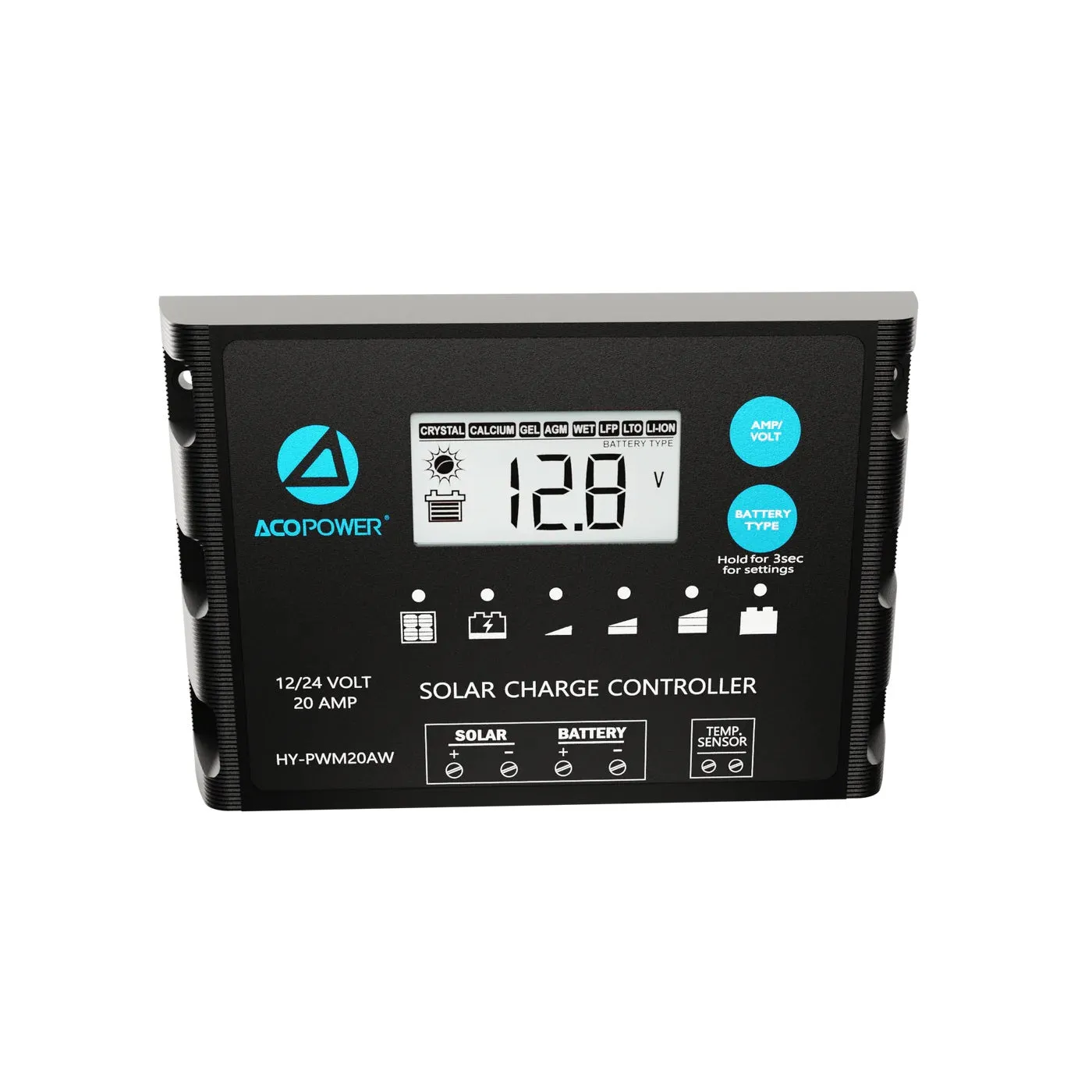ACOPower 20A ProteusX Waterproof PWM Solar Charge Controller with Alligator Clips and MC4 Connectors