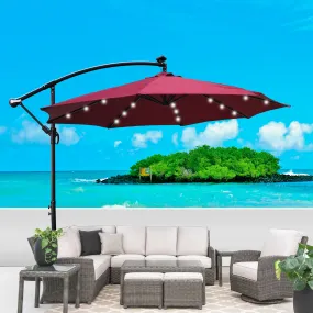 Alexa 10 ft Outdoor Umbrella Solar LED with Cross Base - Burgundy
