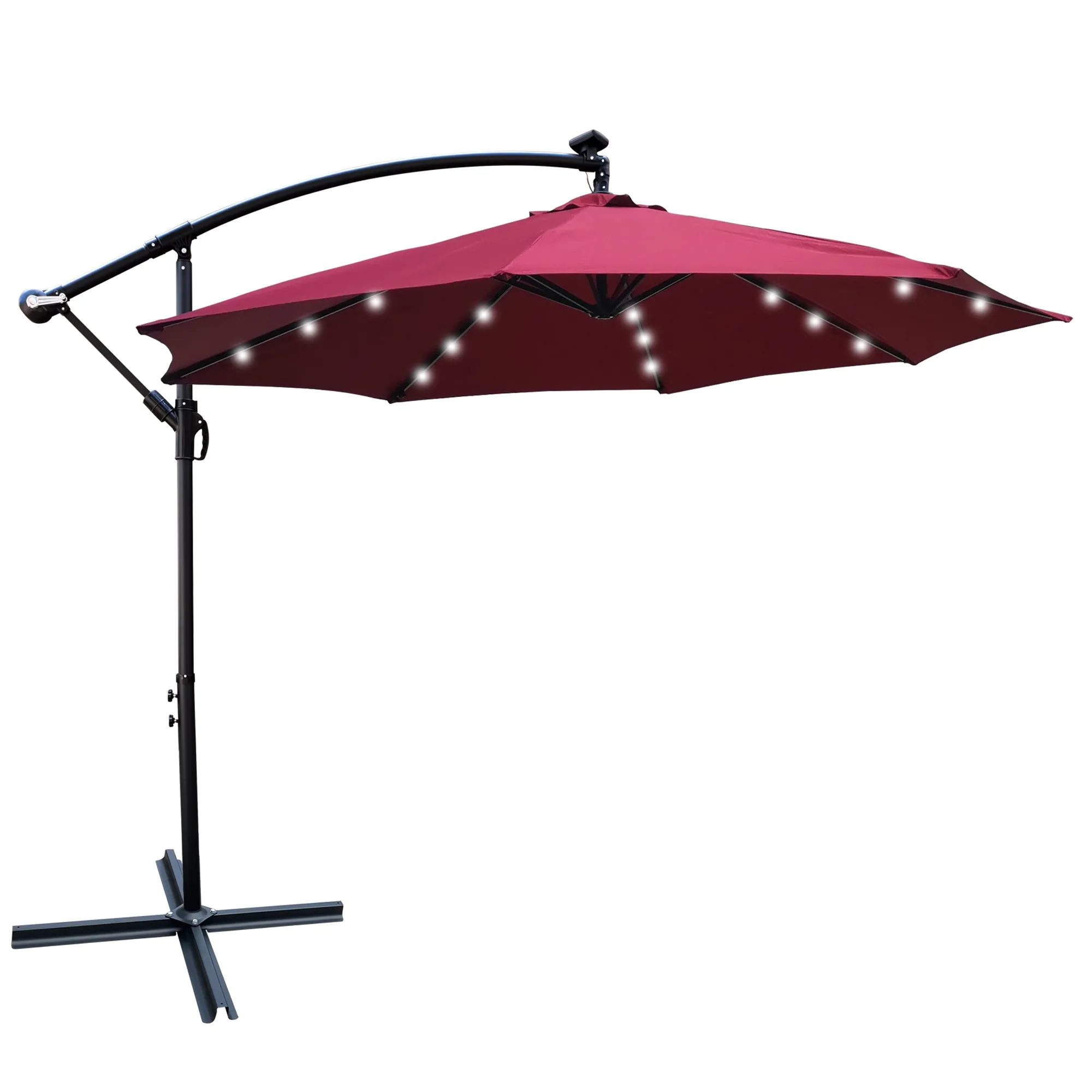 Alexa 10 ft Outdoor Umbrella Solar LED with Cross Base - Burgundy