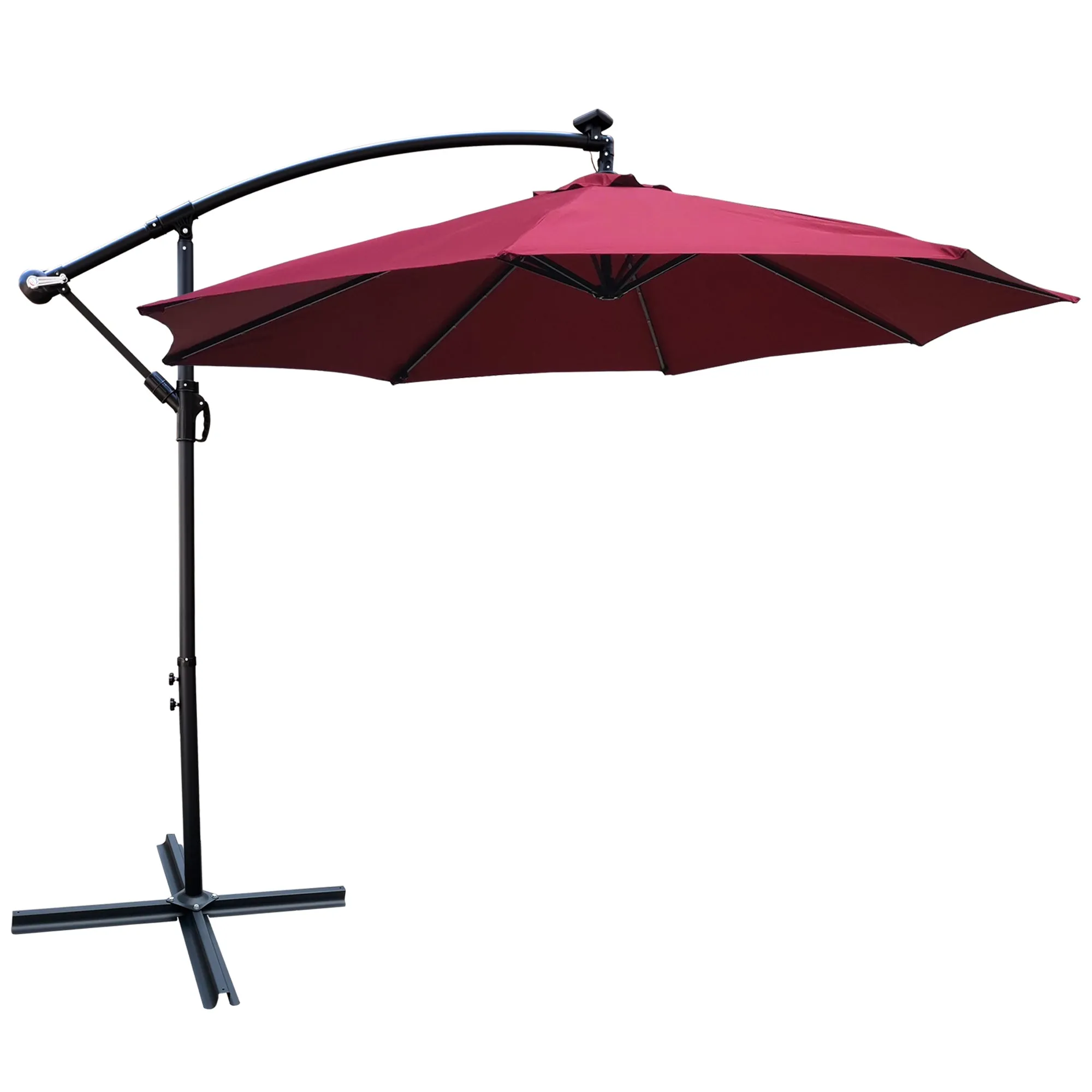 Alexa 10 ft Outdoor Umbrella Solar LED with Cross Base - Burgundy