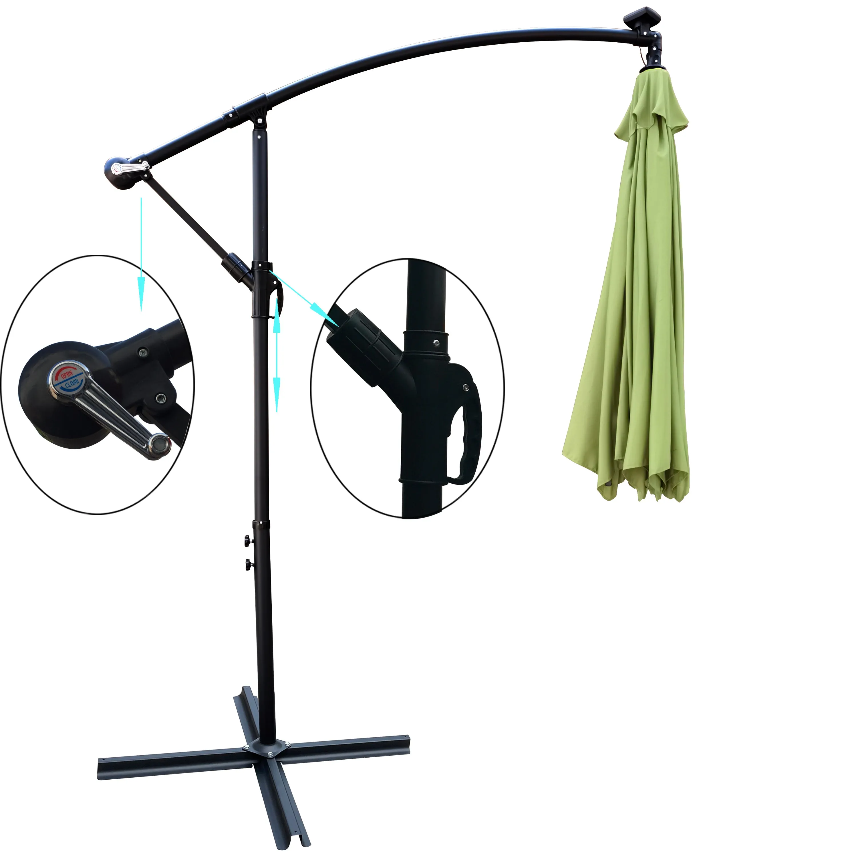 Alexa 10 ft Outdoor Umbrella Solar LED with Cross Base - Lime Green