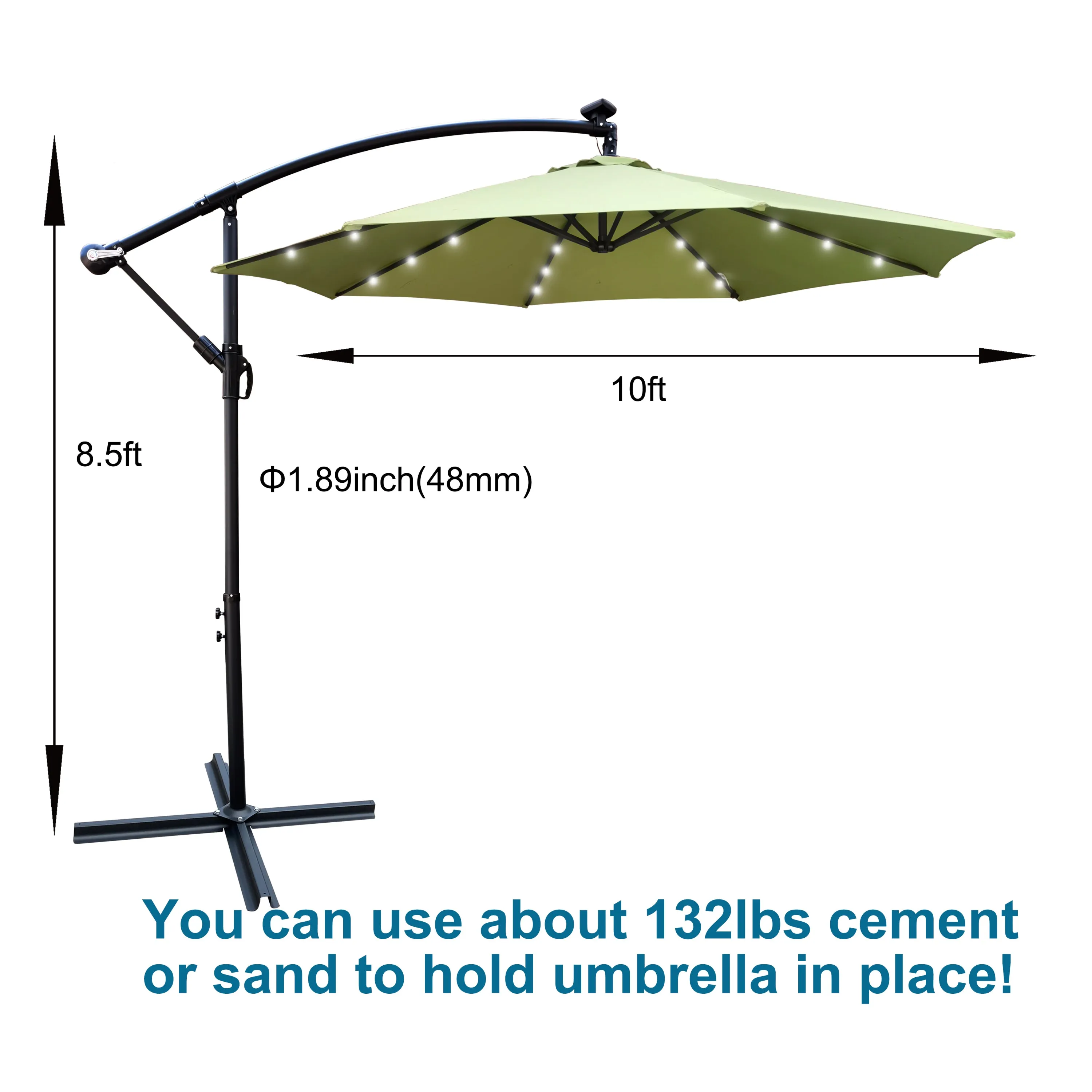 Alexa 10 ft Outdoor Umbrella Solar LED with Cross Base - Lime Green