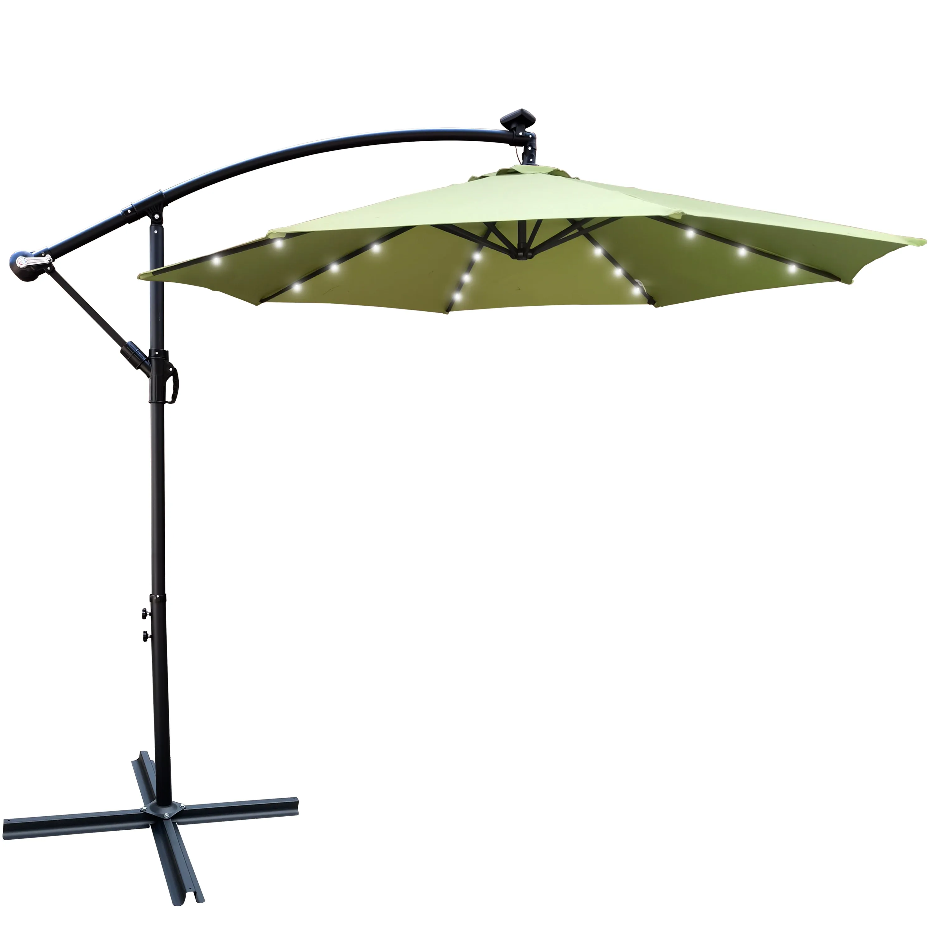 Alexa 10 ft Outdoor Umbrella Solar LED with Cross Base - Lime Green
