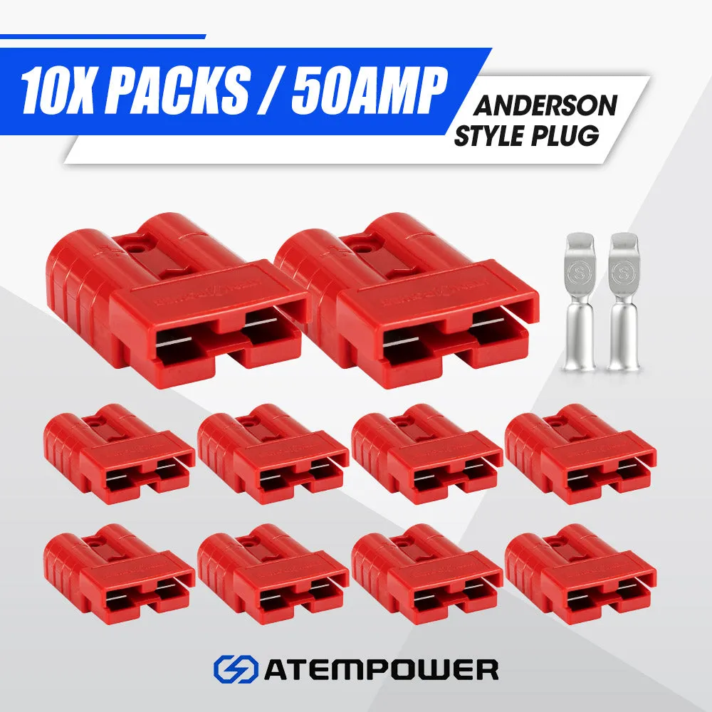 Atem Power 10Pcs Red Anderson Style Plug Connectors 50 AMP 12-24V 6AWG DC Power
