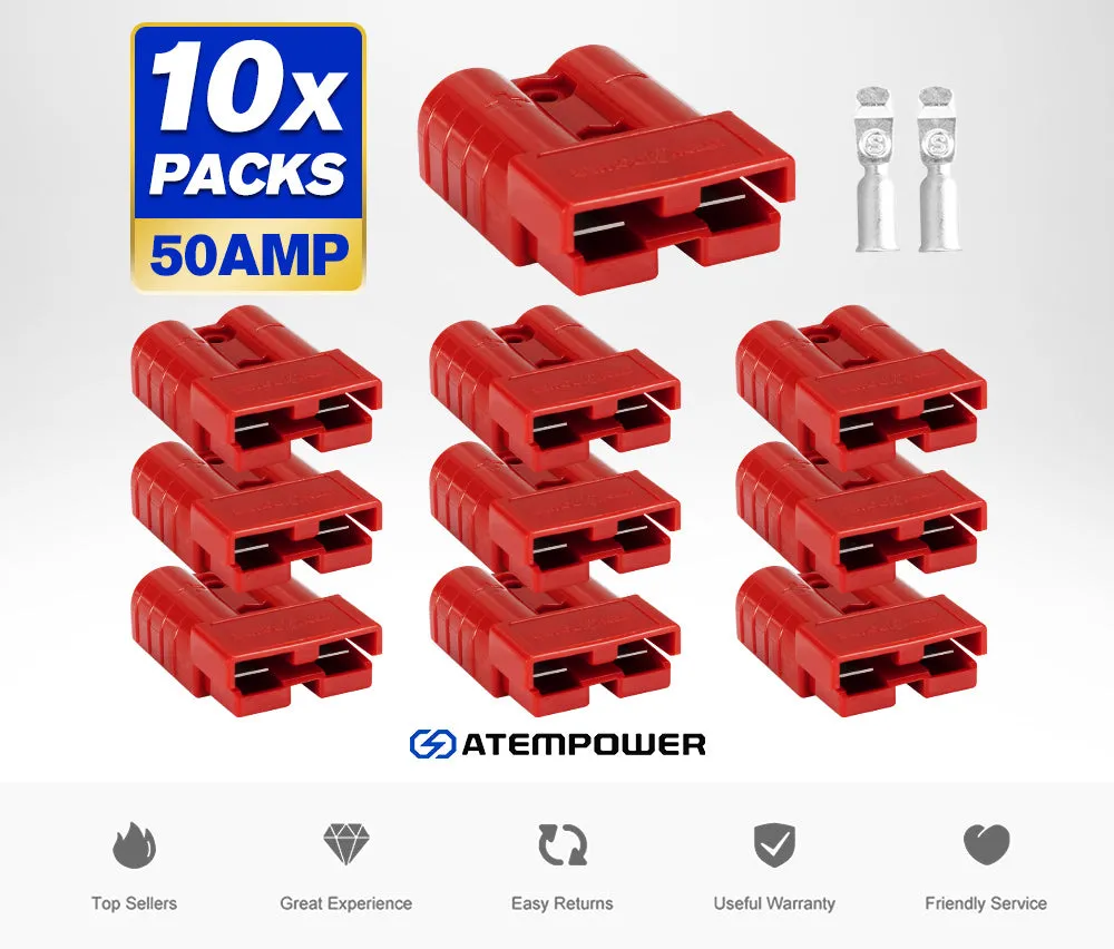 Atem Power 10Pcs Red Anderson Style Plug Connectors 50 AMP 12-24V 6AWG DC Power