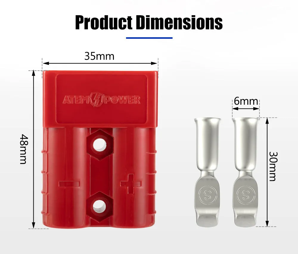 Atem Power 10Pcs Red Anderson Style Plug Connectors 50 AMP 12-24V 6AWG DC Power