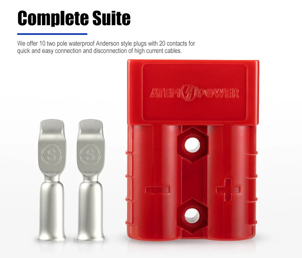 Atem Power 10Pcs Red Anderson Style Plug Connectors 50 AMP 12-24V 6AWG DC Power