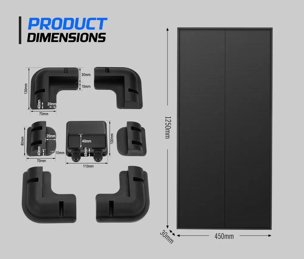 Atem Power 12V 120W Solar Panel Kit Mono Shingled Fixed   Solar Mounting Brackets