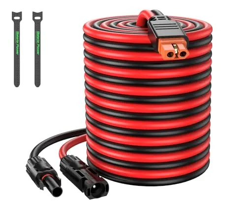 Bateria Power Solar to XT60i Charge Extension Cable 25FT 10AWG, Solar Connector to XT60 Adapter Wire Connecting for Foldable Solar Panel to Portable Power Station Solar Generator (XT60I-F 10AWG 25FT)