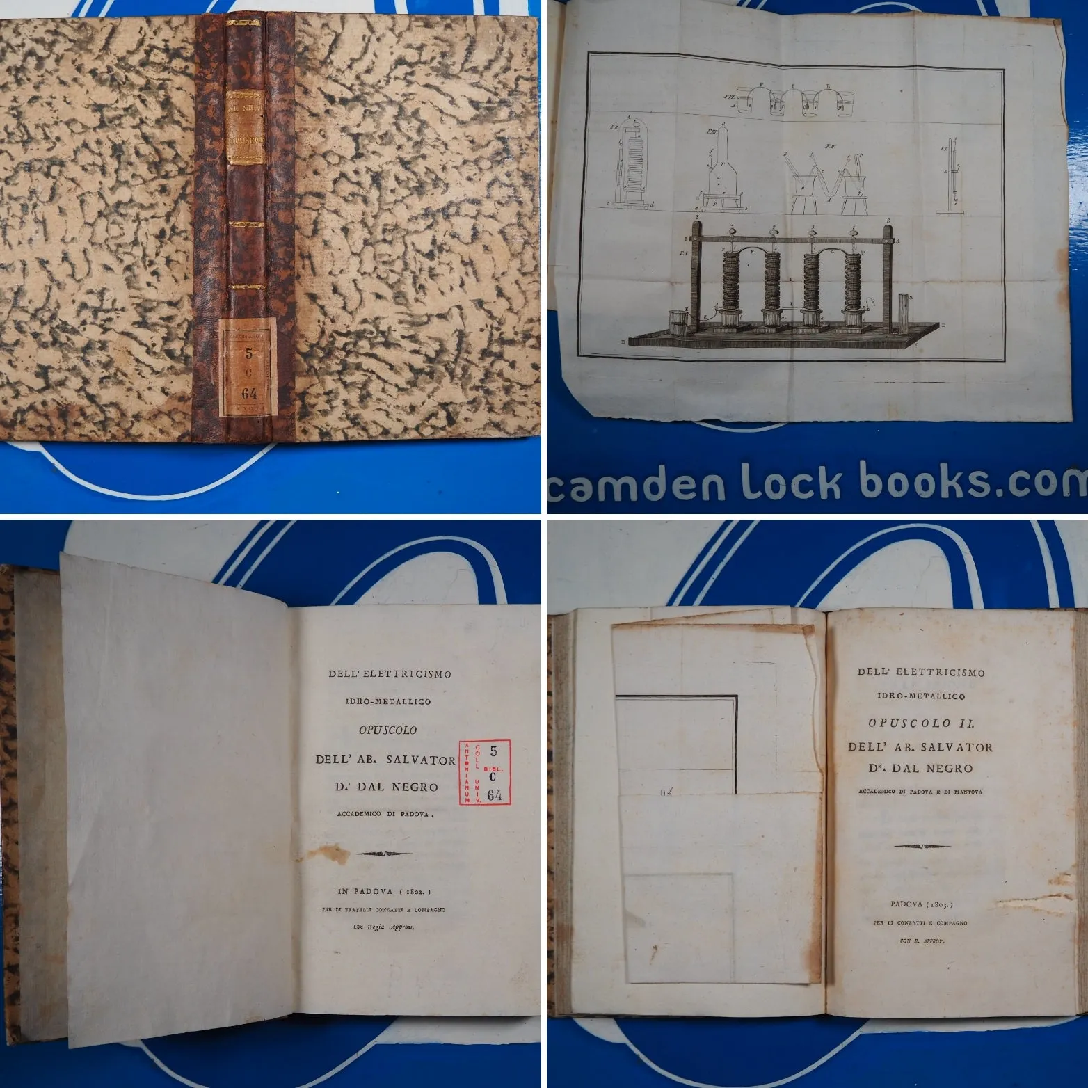 Dell'elettricismo idro-metallico opuscolo dell'ab. Salvator d.r Dal Negro accademico di Padova. Part I & 2. Negro, Salvatore Dal (1768-1839). Publication Date: 1802 Condition: Very Good