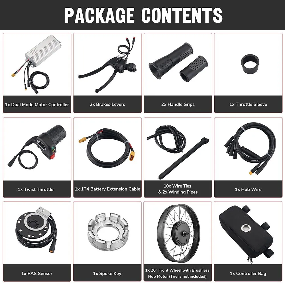 DIY 26 Inch 1000w Fat Tire Ebike Conversion Kit Front Pedal Assist