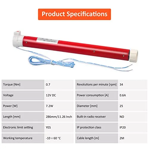 ES2512 Tubular Motor | DC12V DIY Electric Roller Blind/Shade Tubular Motor Kit(34mm-38mm)