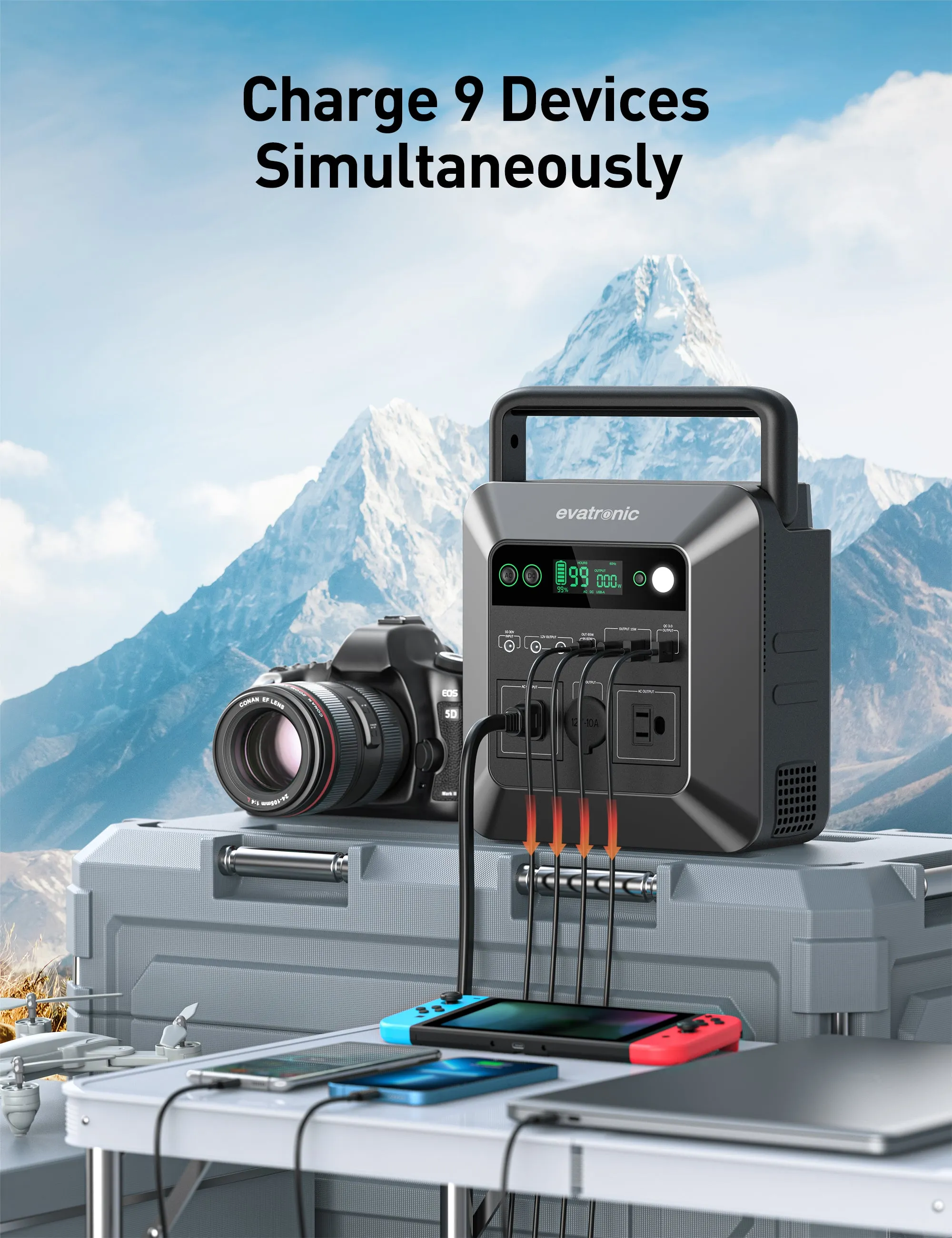 Compact Evatronic 600W/712Wh Portable Power Station ET-PB010 - High-Peak 1000W for Reliable Power Solutions