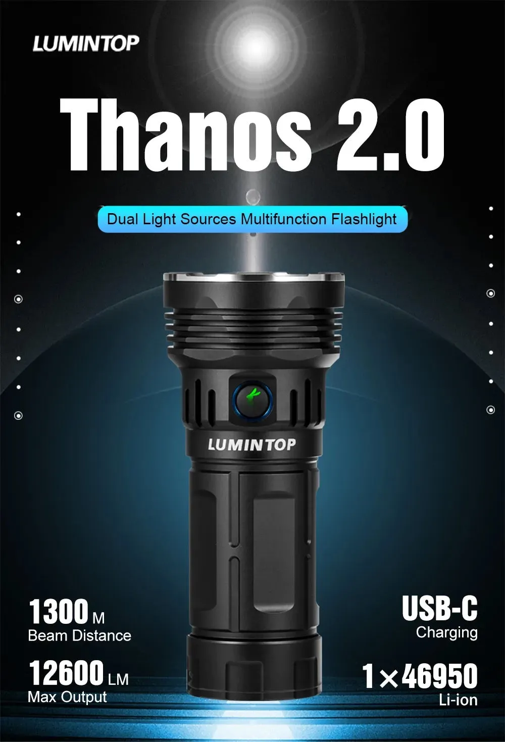 Lumintop Thanos 2.0 High Powered 12600 Lumen LED / LEP USB-C Rechargeable Flashlight