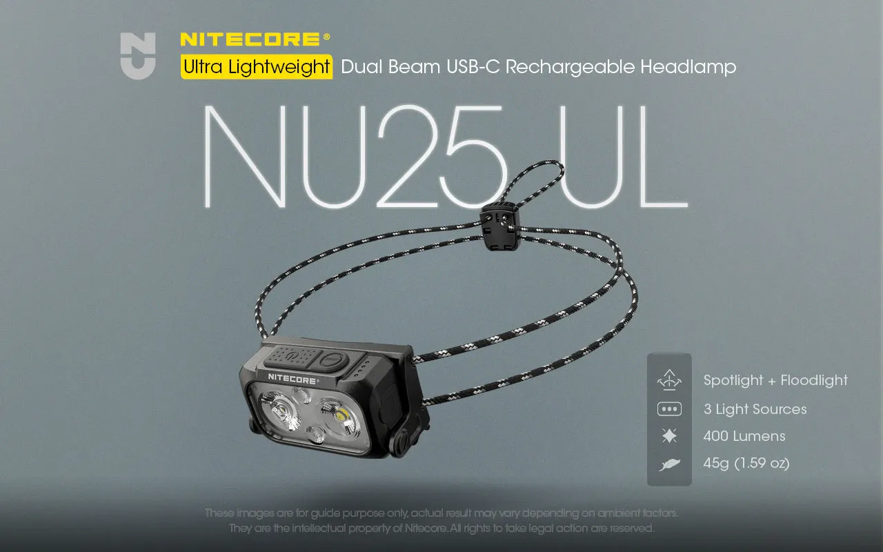 NITECORE 400 LUMENS DUAL BEAM RECHARGEABLE HEADLAMP (NU25UL)
