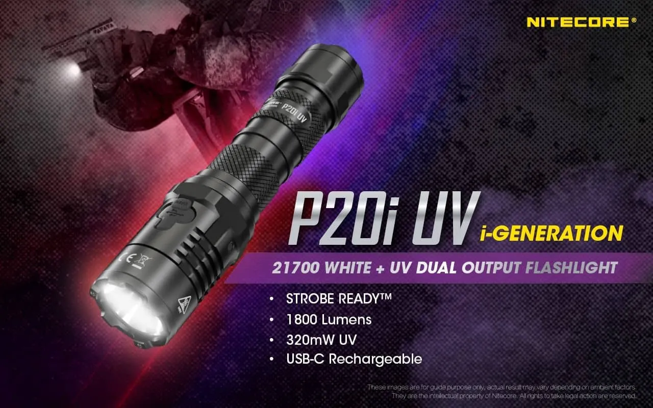 Nitecore P20i UV compact 1800 lumen USB-C rechargeable LED torch with UV output