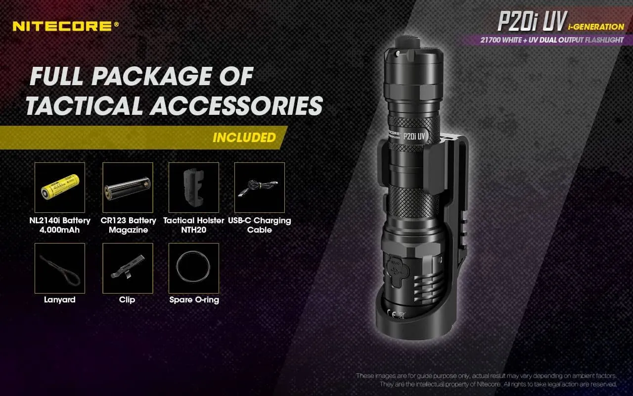 Nitecore P20i UV compact 1800 lumen USB-C rechargeable LED torch with UV output