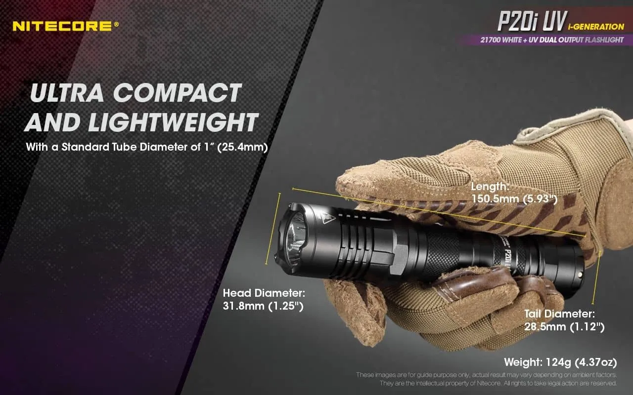 Nitecore P20i UV compact 1800 lumen USB-C rechargeable LED torch with UV output