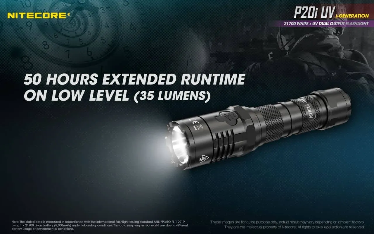 Nitecore P20i UV compact 1800 lumen USB-C rechargeable LED torch with UV output