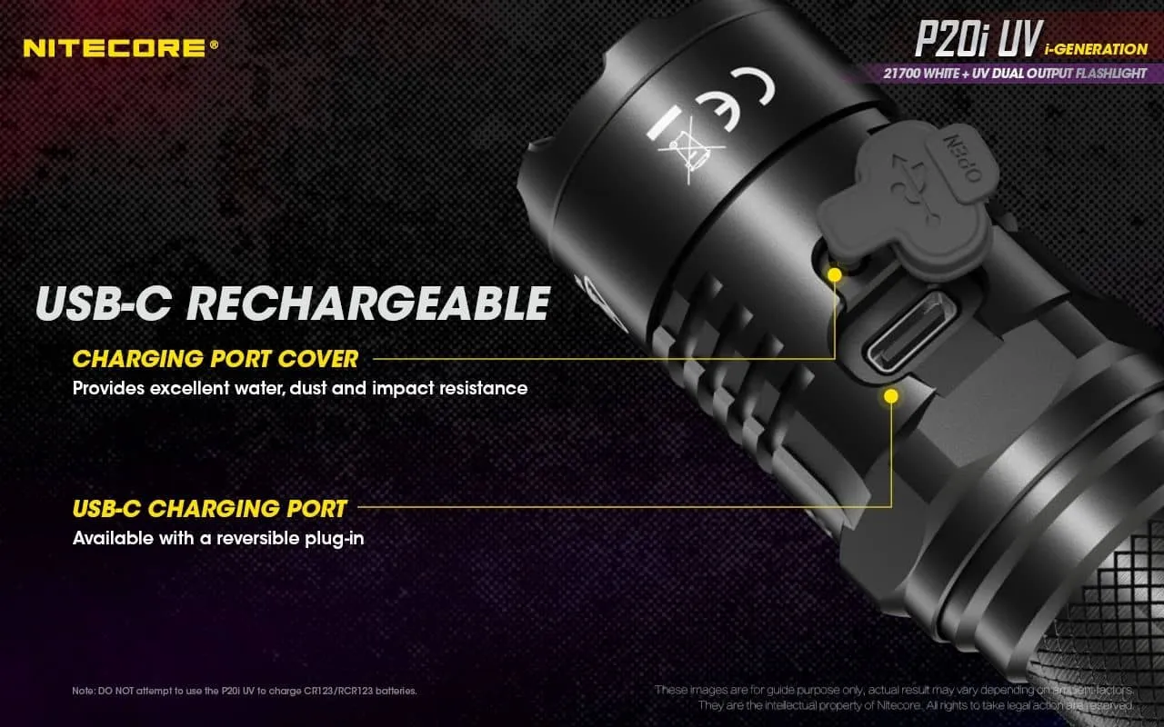 Nitecore P20i UV compact 1800 lumen USB-C rechargeable LED torch with UV output