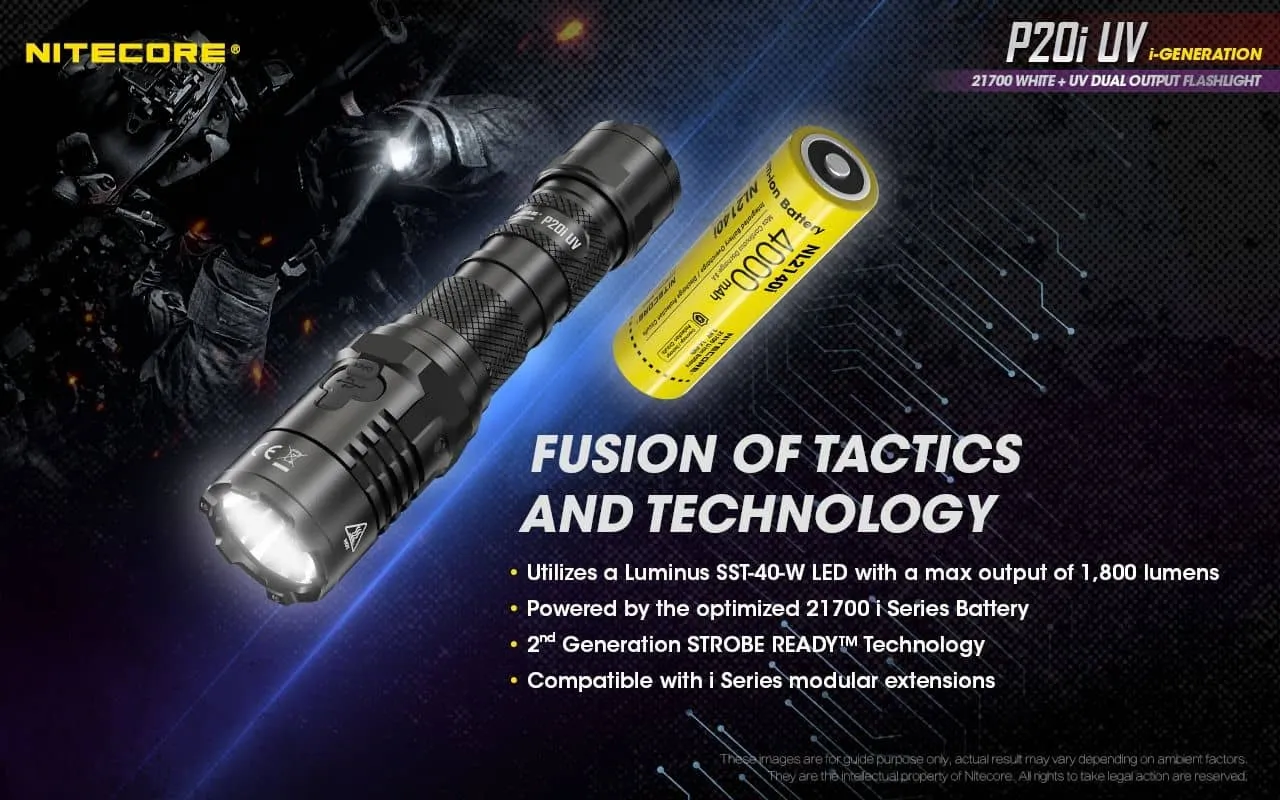 Nitecore P20i UV compact 1800 lumen USB-C rechargeable LED torch with UV output