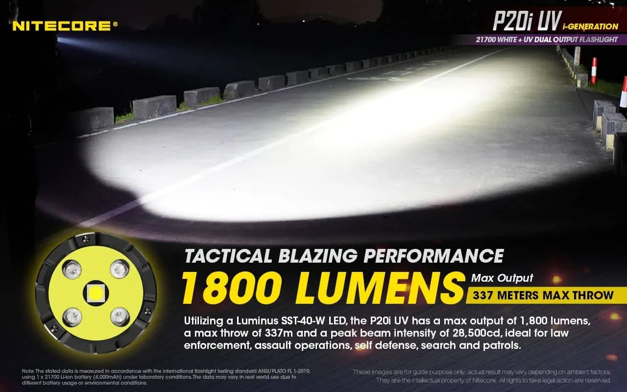 Nitecore P20i UV compact 1800 lumen USB-C rechargeable LED torch with UV output