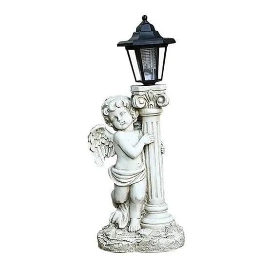 Outdoor Courtyard Patio Lamps Angel Statue with Roman Pillar
