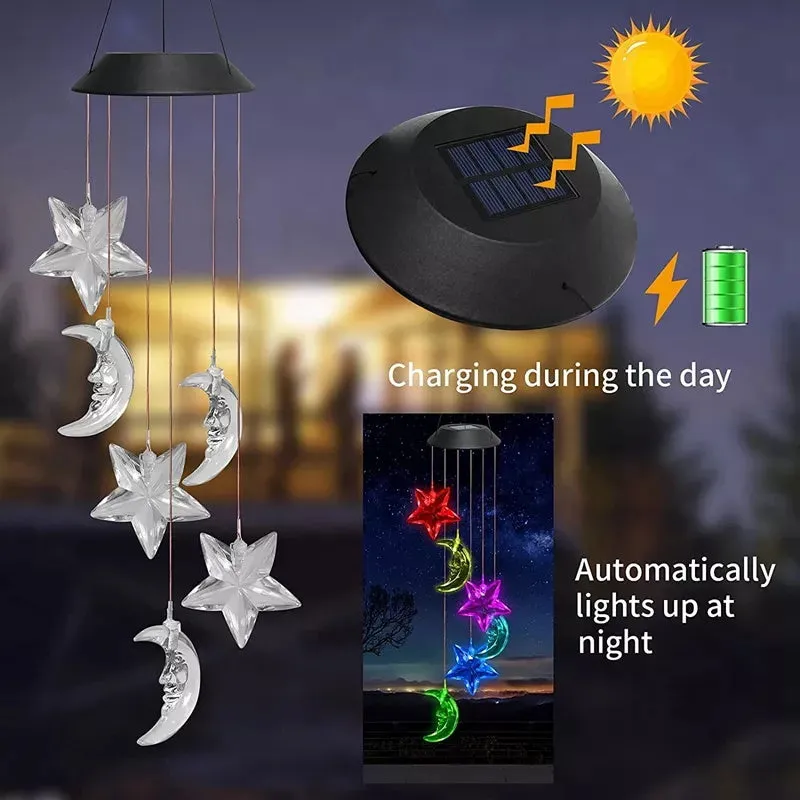 Outdoor Solar Star Moon Colorful LED Windchime Light