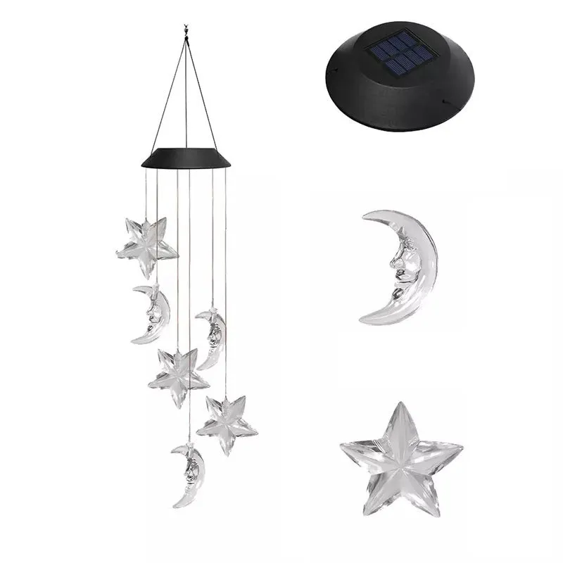 Outdoor Solar Star Moon Colorful LED Windchime Light