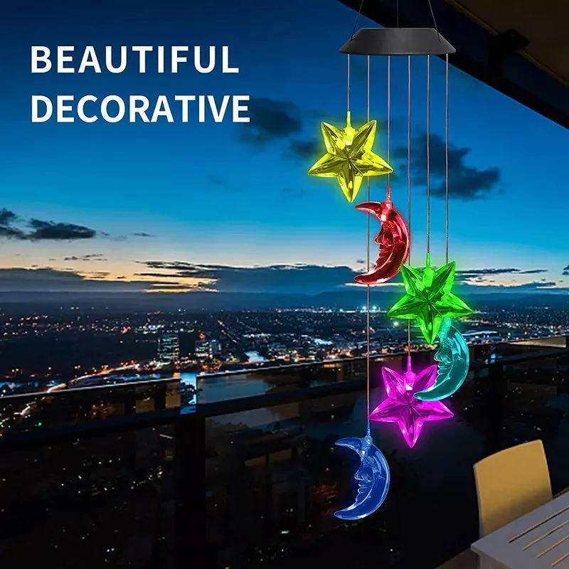 Outdoor Solar Star Moon Colorful LED Windchime Light