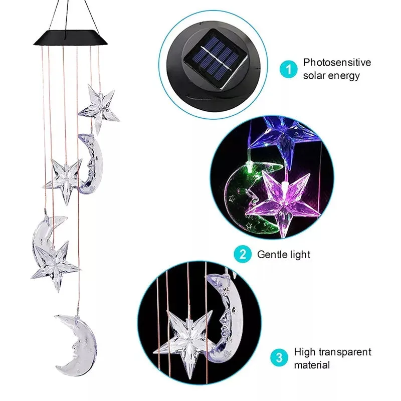 Outdoor Solar Star Moon Colorful LED Windchime Light