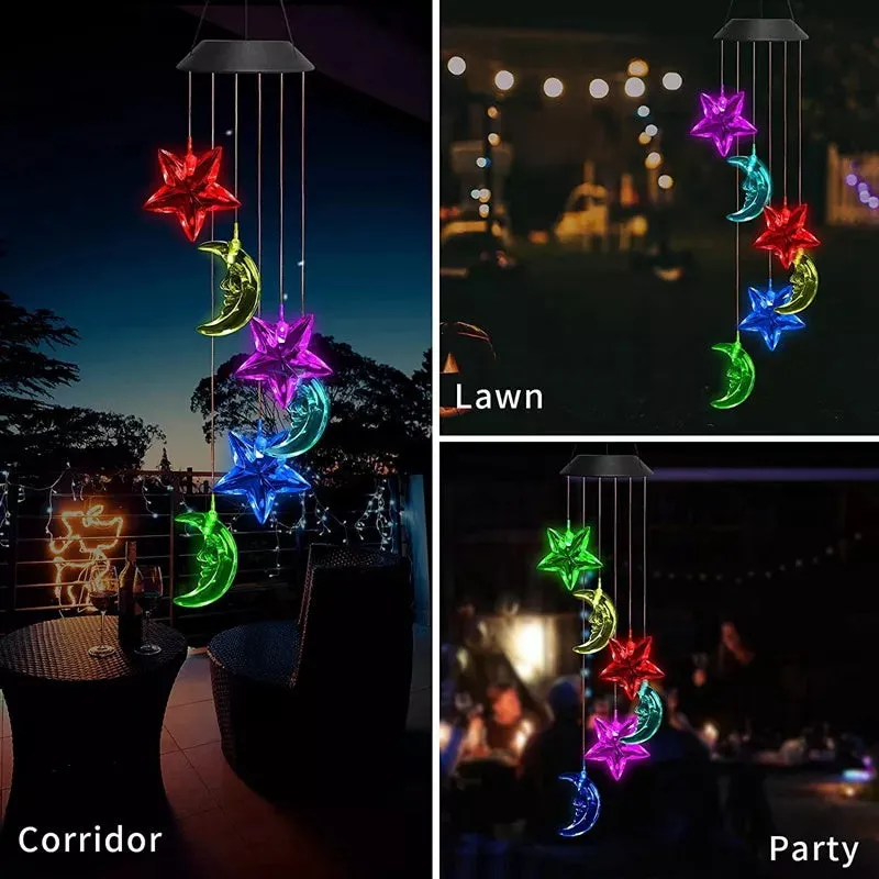Outdoor Solar Star Moon Colorful LED Windchime Light