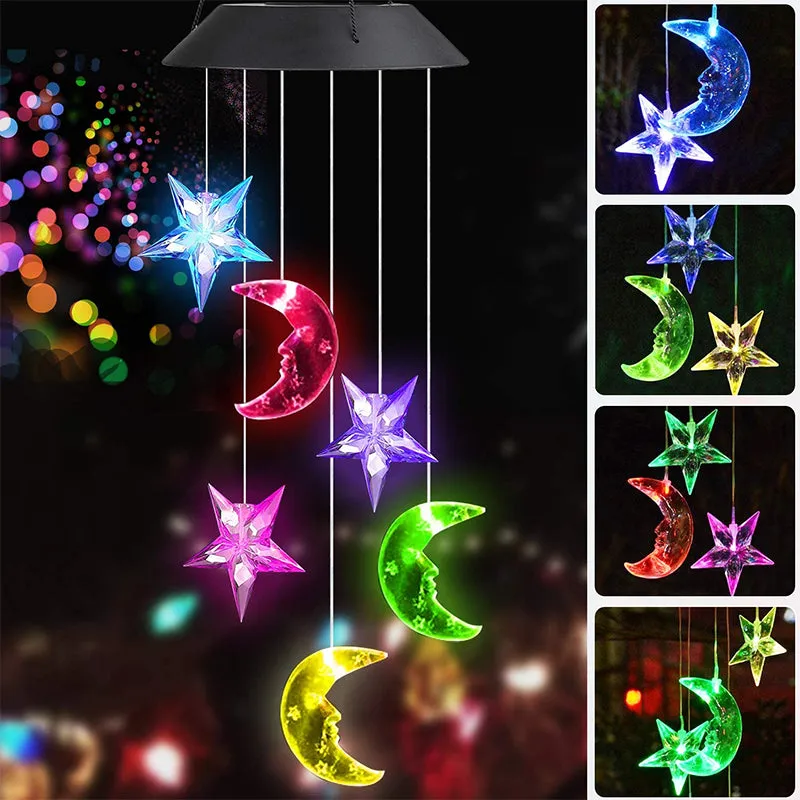 Outdoor Solar Star Moon Colorful LED Windchime Light