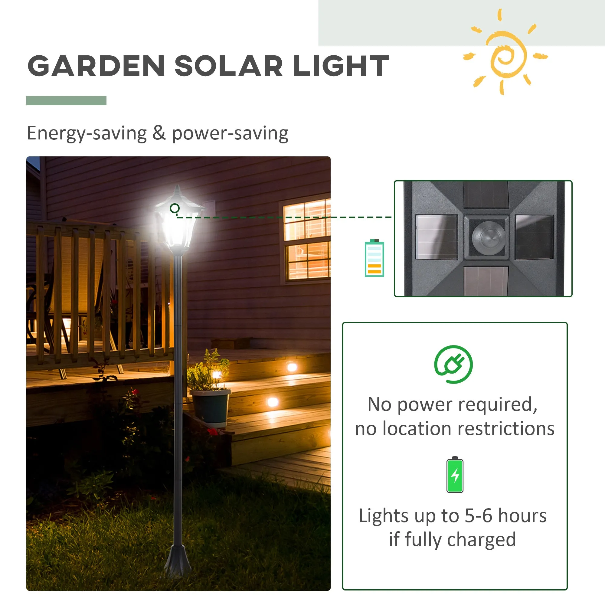 Outsunny Outdoor Garden Solar Light with Base Freestanding Energy-saving Optical