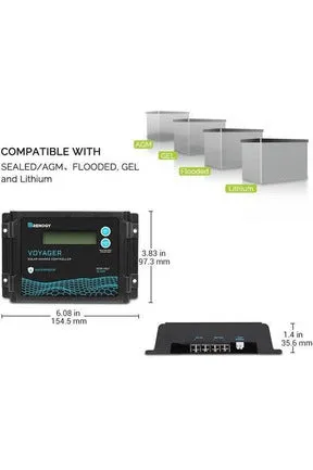 Renogy New Edition Voyager 10A PWM Waterproof Solar Charge Controller