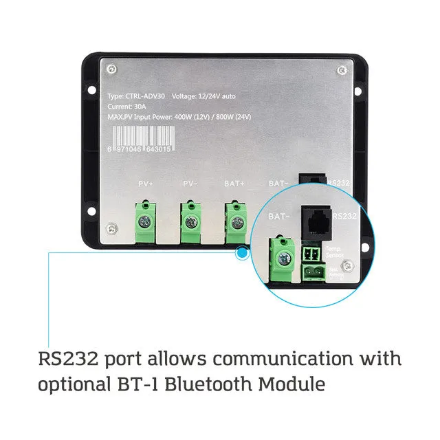 Renogy RNG-CTRL-ADV30-LI - Renogy Adventurer-Li 30A Negative-Ground PWM Flush Mount Charge Controller w/LCD Display - Compatible wit