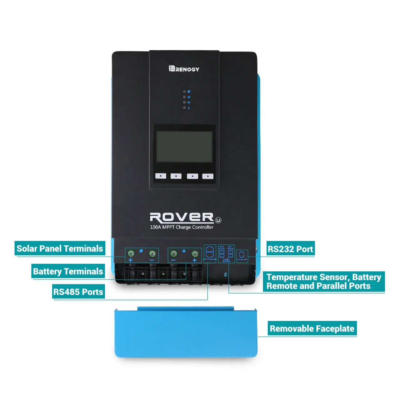 Renogy RNG-CTRL-RVR100 - Rover Li 100 Amp MPPT Solar Charge Controller Regulator Compatible with Lithium, Sealed, Gel, and Flooded B