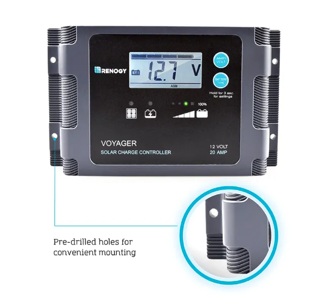 Renogy Voyager - 20A PWM Waterproof Charge Controller w/ LCD Display & LED Bar